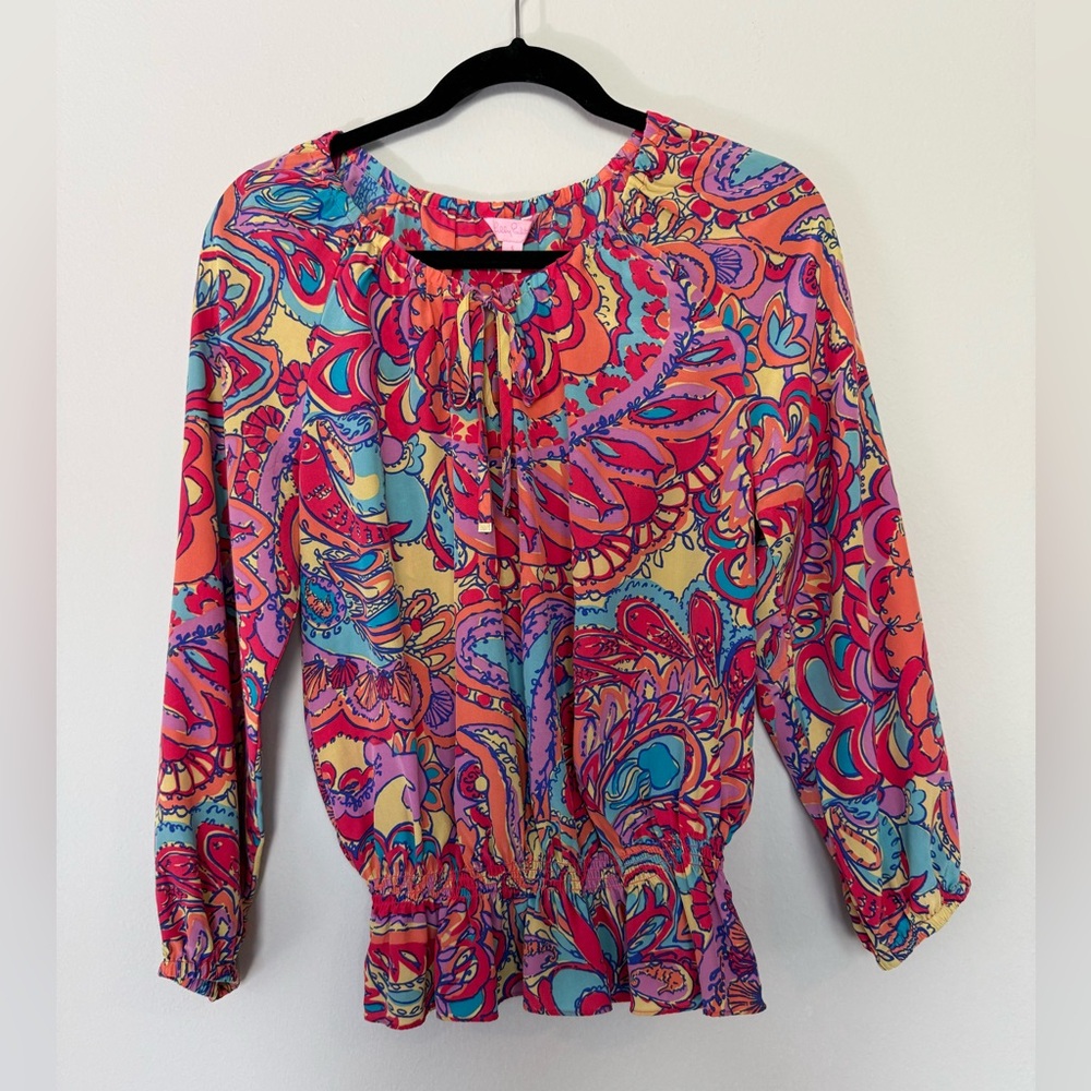 Lilly Pulitzer Trisha Feeling Groovy Silk Paisley Blouse Size Small